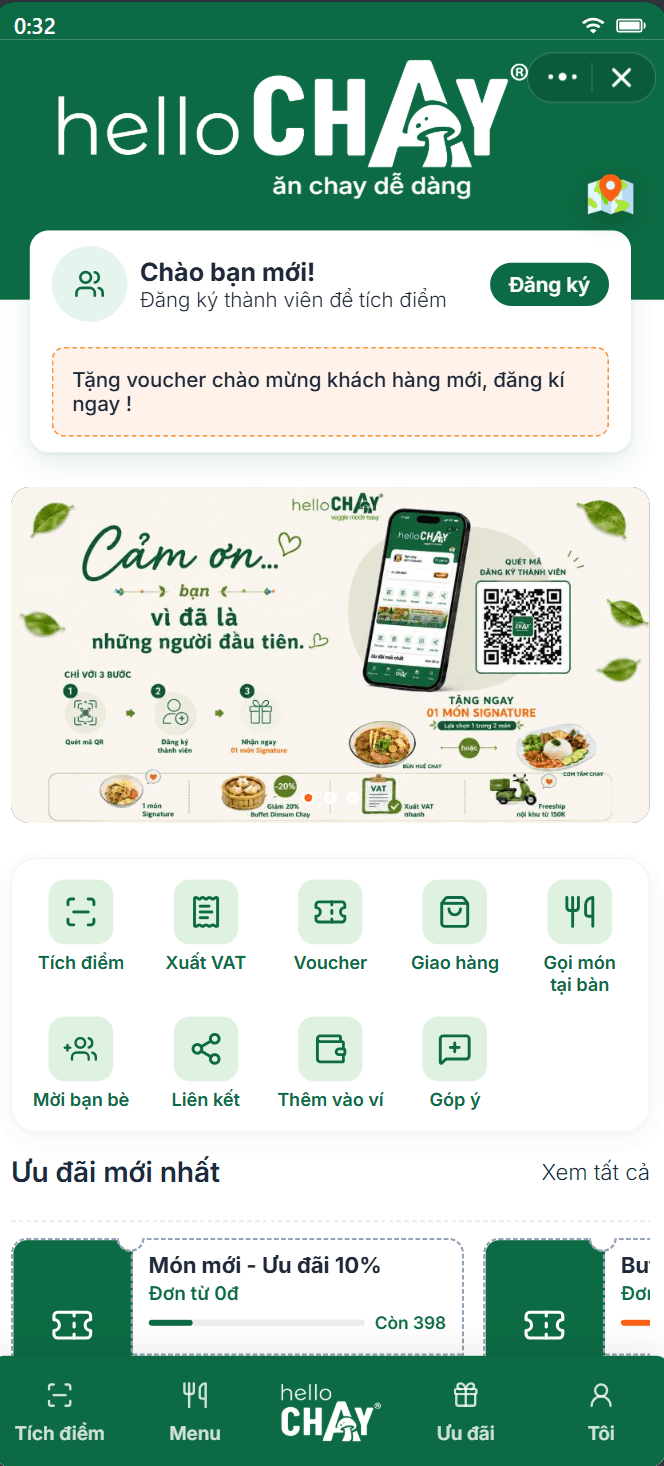 Giao diện Zalo Mini App Hello Chay